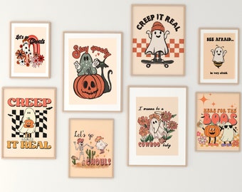 Retro Halloween, Creep it Real, Vintage Ghost Halloween Printable, Retro Fall, Fall Printable, Set of 10, Print at Home, Autumn Art Prints,