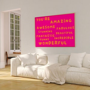 You Are Amazing Pink Orange Poster, Funky 70s Pink Wall Art, Digital Artwork,Printable, Girly Dorm Room Art Trendy Retro Digital Download