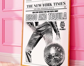 Disco Tequila 2023 Poster Retro Bar Printable Disco Bar Wall Art Digital Artwork Disco Newspaper Dorm Room Decor Hot Girls Fashion Print