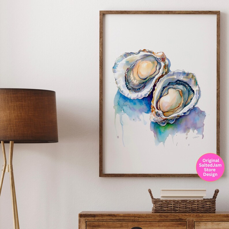 Oyster Painting Colorful Pastel Abstract Coastal Beach House Wall Art
