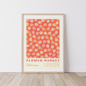 Orange Flower Market Digital Download Print, 70s Style Poster, 60s Flower Print, Pink Orange Decor, Dorm Room Wall Art, Printable Art