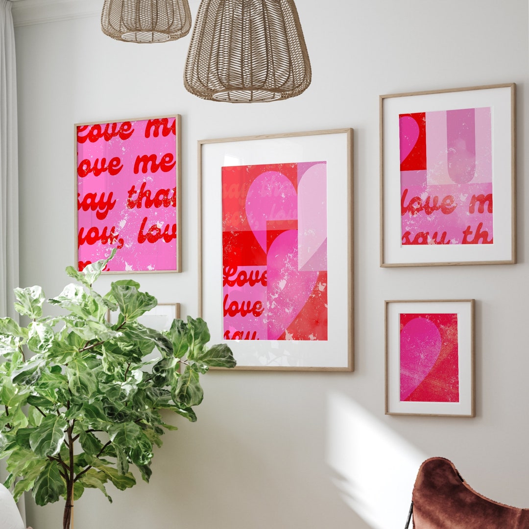Buy Hot Pink Wall Art Set of 6 Prints Set of 6 Pink Prints Over Sofa ...