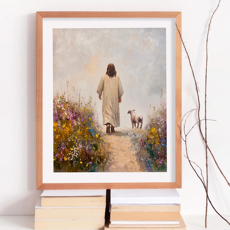 Jesus Leaves the 99 Oil Painting Wall Art Printable Jesus Art Poster