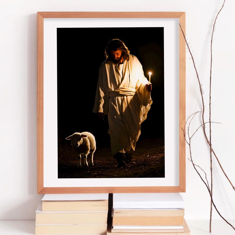 Jesus Leaves the 99 Oil Painting Wall Art Printable Jesus Poster Bible
