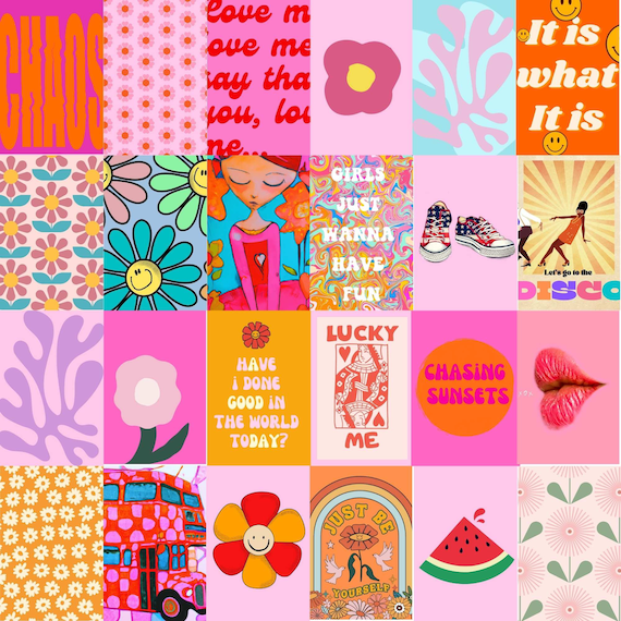 Funky Pink Preppy Aesthetic Wall Collage Kit, Preppy Room Decor