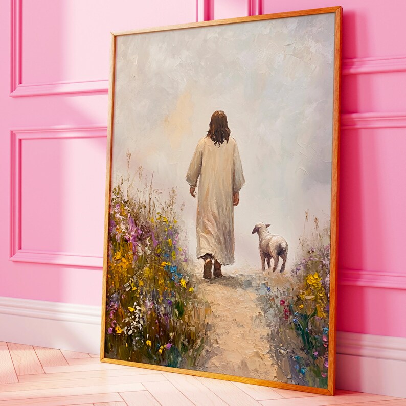 Jesus Leaves the 99 Oil Painting Wall Art Printable Jesus Art Poster