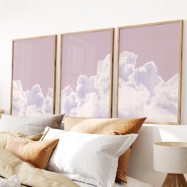 Über dem Bett Wandkunst 3er Set, rosa Wolke Wanddekor, rosa Wohnkultur, Blush Pink Druck, abstrakte Kunstdruck, minimalistische Wandkunst, minimalistischer Druck