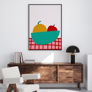 Apple And Orange Colorful Fruit Bowl Print, Food Illustration Art Print, Fruit And Vegetable Playful Food Artwork Wall Decor image 3