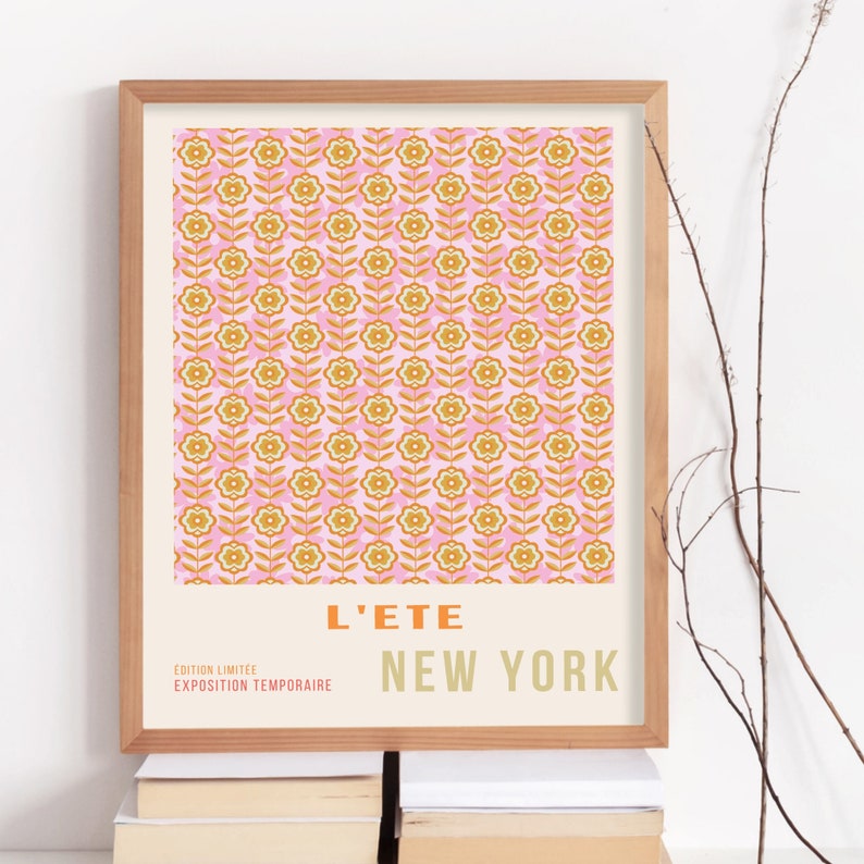 Pink Orange Flower Market Digital Download, 70s Style Poster, 60s Flower Print, Orange Pink Decor, Dork Room Wall Art, Printable set of 3 image 4