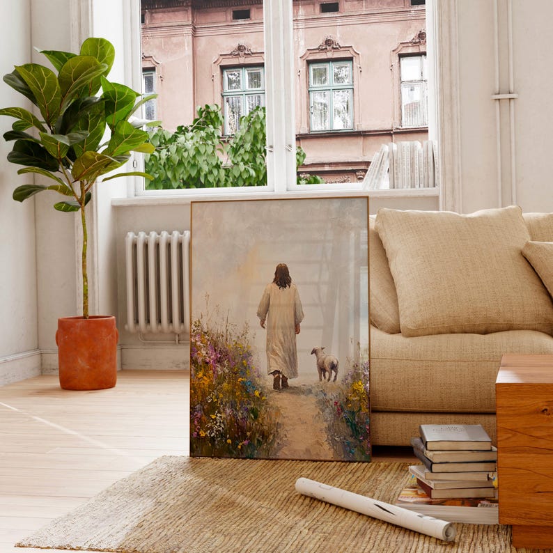 Jesus Leaves the 99 Oil Painting Wall Art Printable Jesus Art Poster