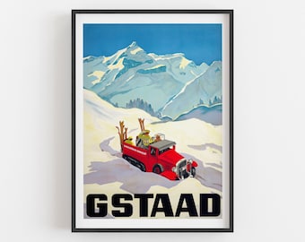 Gstaad Ski Resort Poster, Vintage Ski Poster, Travel Poster, Retro Sport Poster, Travel Art, World Travel Decor, Art Travel,Retro Home Decor