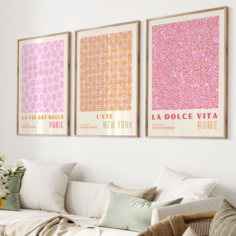 Pink Orange Flower Market Digital Download, 70s Style Poster, 60s Flower Print, Orange Pink Decor, Dork Room Wall Art, Printable set of 3 image 8