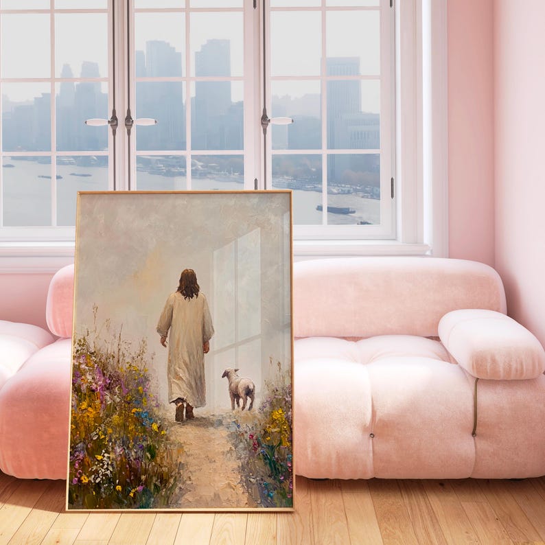 Jesus Leaves the 99 Oil Painting Wall Art Printable Jesus Art Poster
