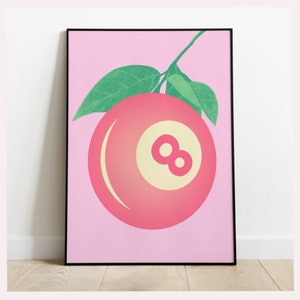 Trendy Retro 8 Ball Fruit Poster Print Illustration Vintage Wall Art Modern Kitchen Decor Illustration Large Printable Art Digital Download