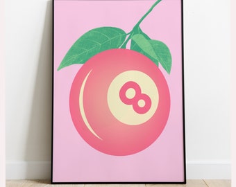 Trendy Retro 8 Ball Fruit Poster Print Illustration Vintage Wall Art Modern Kitchen Decor Illustration Large Printable Art Digital Download