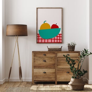 Apple And Orange Colorful Fruit Bowl Print, Food Illustration Art Print, Fruit And Vegetable Playful Food Artwork Wall Decor image 2