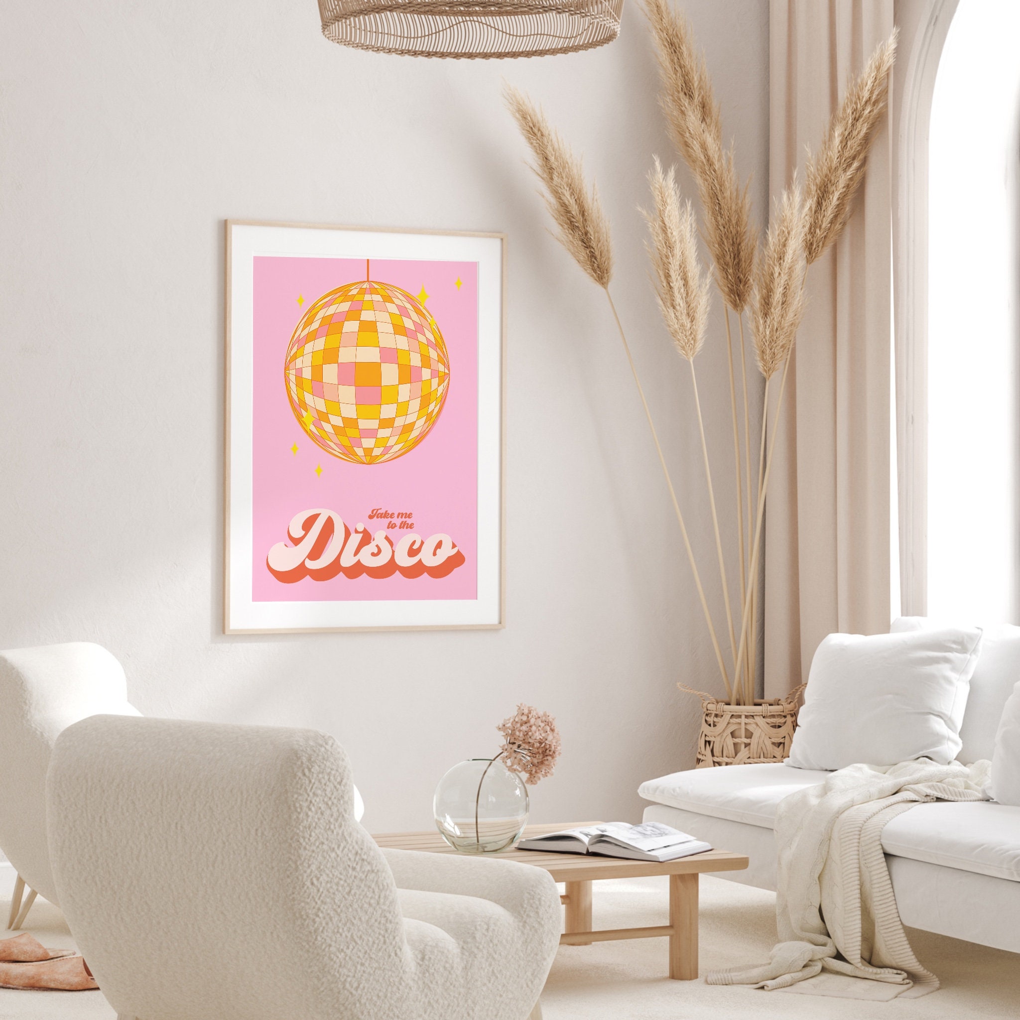 Disco Ball Wall Art, Pink Orange Disco Ball Poster, Pink Wall Decor, Hot  Pink Orange Disco, Shining Disco Ball, Preppy Wall Art, 