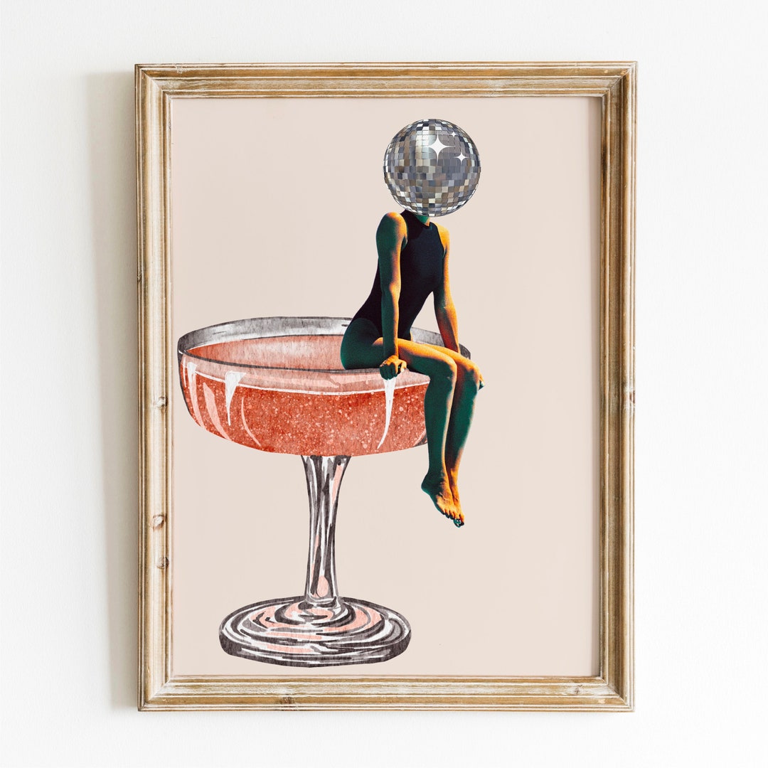 Disco Ball Head Poster Funky Disco 70s Print Retro Wall Art Etsy