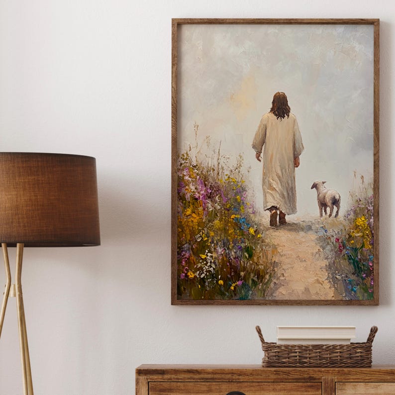 Jesus Leaves the 99 Oil Painting Wall Art Printable Jesus Art Poster