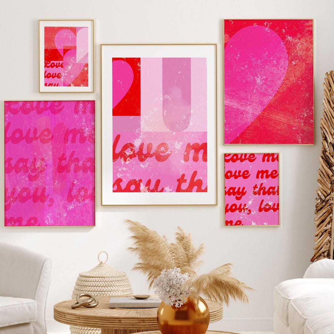 Hot Pink Wall Art Set of 6 Prints | Maximalist Decor | Over Sofa Prints ...