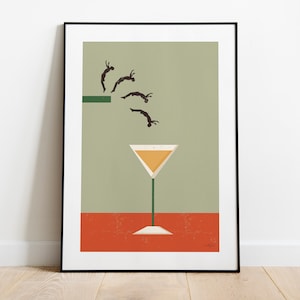 Cocktail Poster, Retro Cocktail Art, Retro Bar Poster, Mid Century Modern Wall Art Kitchen Decor, Drinks Poster, Drink Dive Art, Wine Art