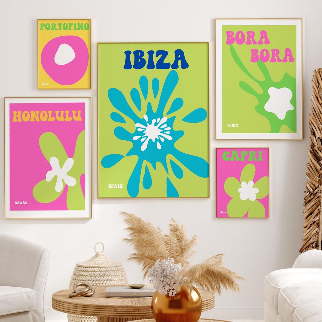 Set of 5 Green and Pink Print Gallery Wall | Digital Art Download ...