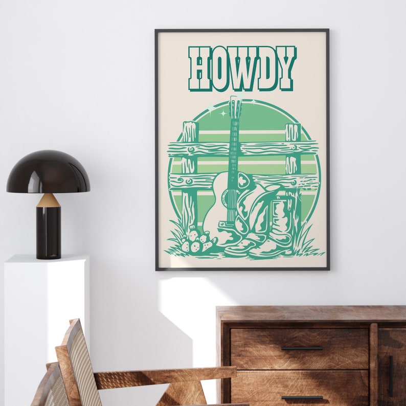 Howdy Green Wall Art Cowboy Print Cowboy Poster Country Etsy