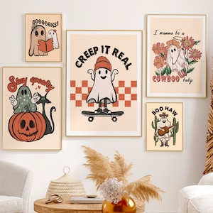 Retro Halloween, Creep it Real, Vintage Ghost Halloween Printable, Retro Fall, Fall Printable, Set of 10, Print at Home, Autumn Art Prints, image 2