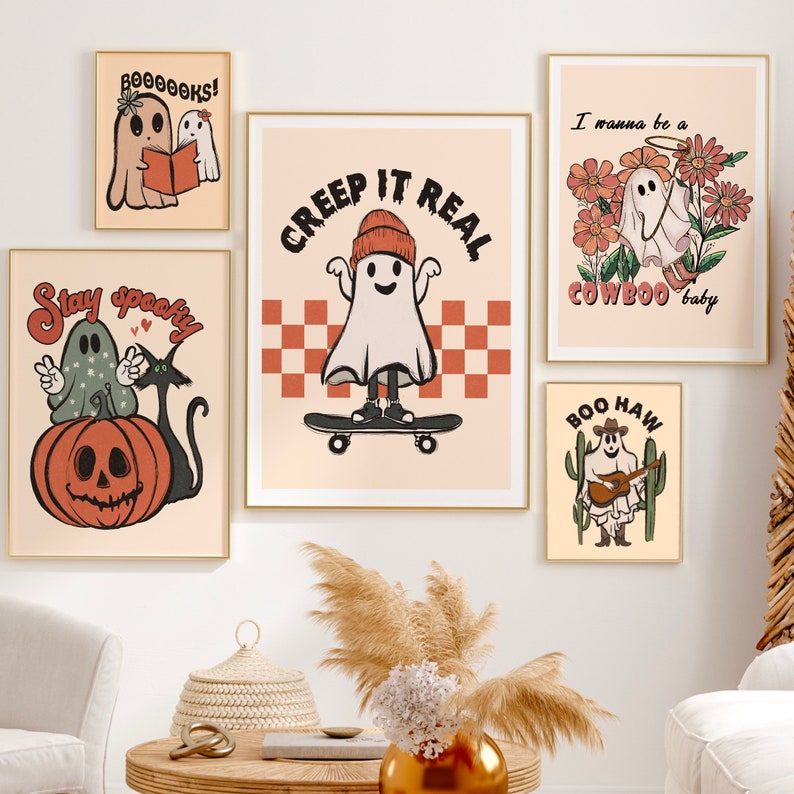 Retro Halloween, Creep it Real, Vintage Ghost Halloween Printable, Retro Fall, Fall Printable, Set of 10, Print at Home, Autumn Art Prints, image 2