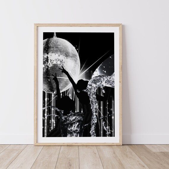 Disco Martini Wall Print Retro Photo Poster Black and White - Etsy