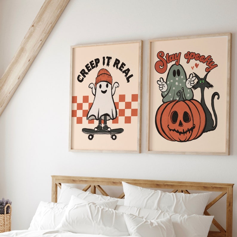 Retro Halloween, Creep it Real, Vintage Ghost Halloween Printable, Retro Fall, Fall Printable, Set of 10, Print at Home, Autumn Art Prints, image 4