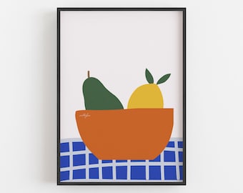 Colorful Fruit Illustration Wall Art Print, Kitchen Decor, Fruit, Artwork, Painting | Large Wall Art | Food Poster