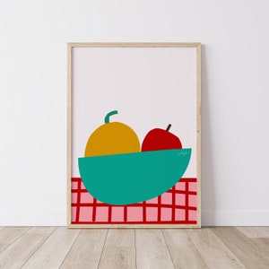 Apple And Orange Colorful Fruit Bowl Print, Food Illustration Art Print, Fruit And Vegetable Playful Food Artwork Wall Decor image 5