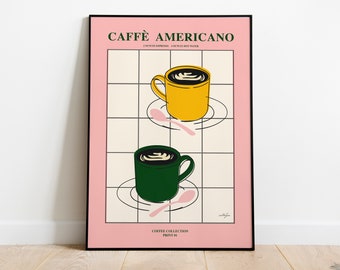 Coffee Print, Drink Poster, Modern Kitchen Decor, Retro Poster, Pop Art, Kitchen Art, Exhibition Poster, Illustration, Coffee Lover