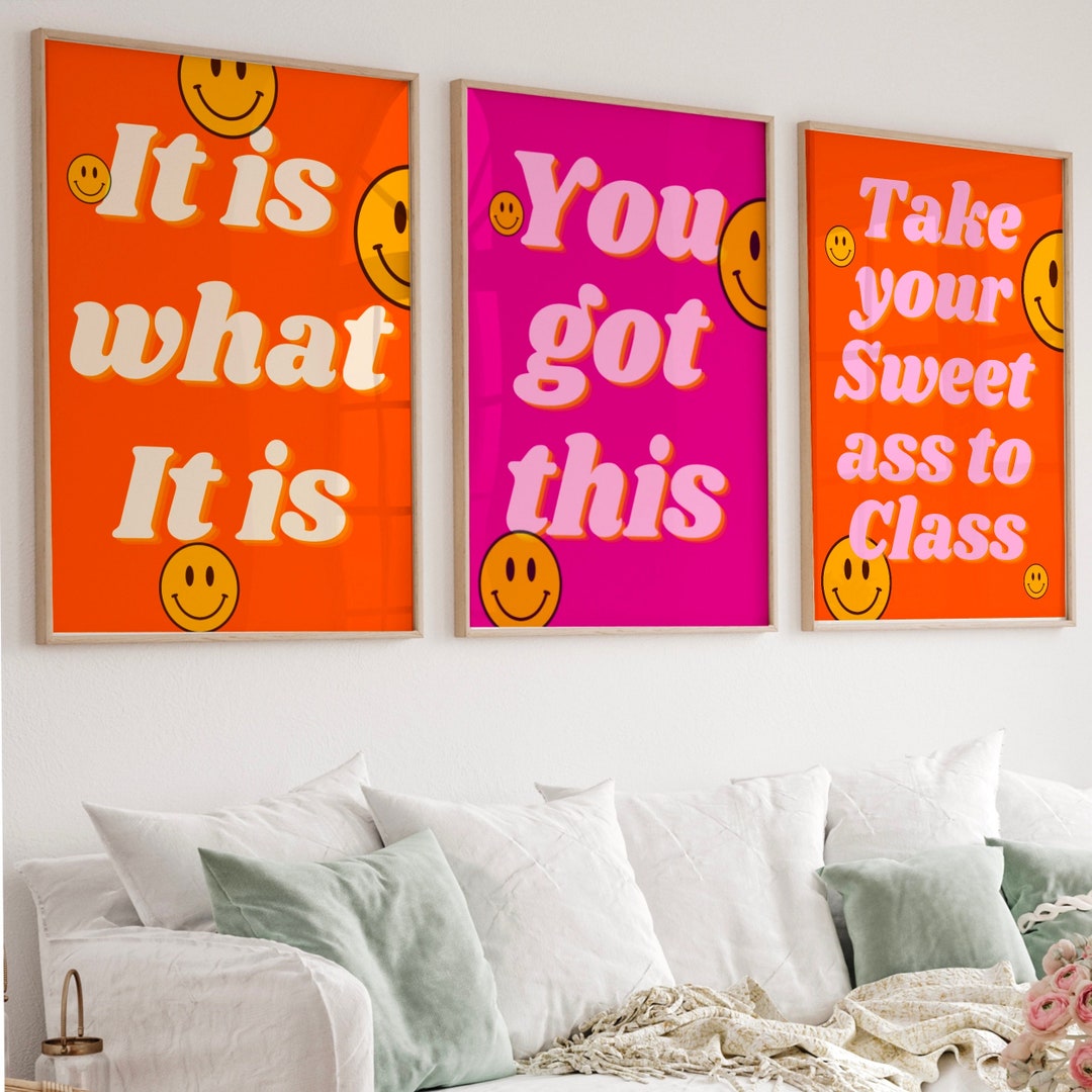 Pink Preppy Wall Art Pack of 3,digital Print, Preppy Art, Preppy Poster  Print, Preppy Room Decor, College Room Decor, Pink and Orange Wall 