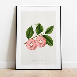 Botanical vintage donuts poster Green and pink Modern kitchen art Printable wall art INSTANT DOWNLOAD