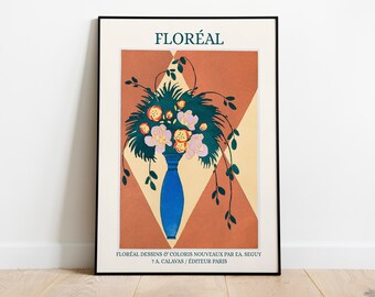 Framed / Unframed Vintage Floral Print , Vintage Flower Vase Print, Vintage Blue Vase Painting Poster, Still Life Botanical, Farmhouse Print
