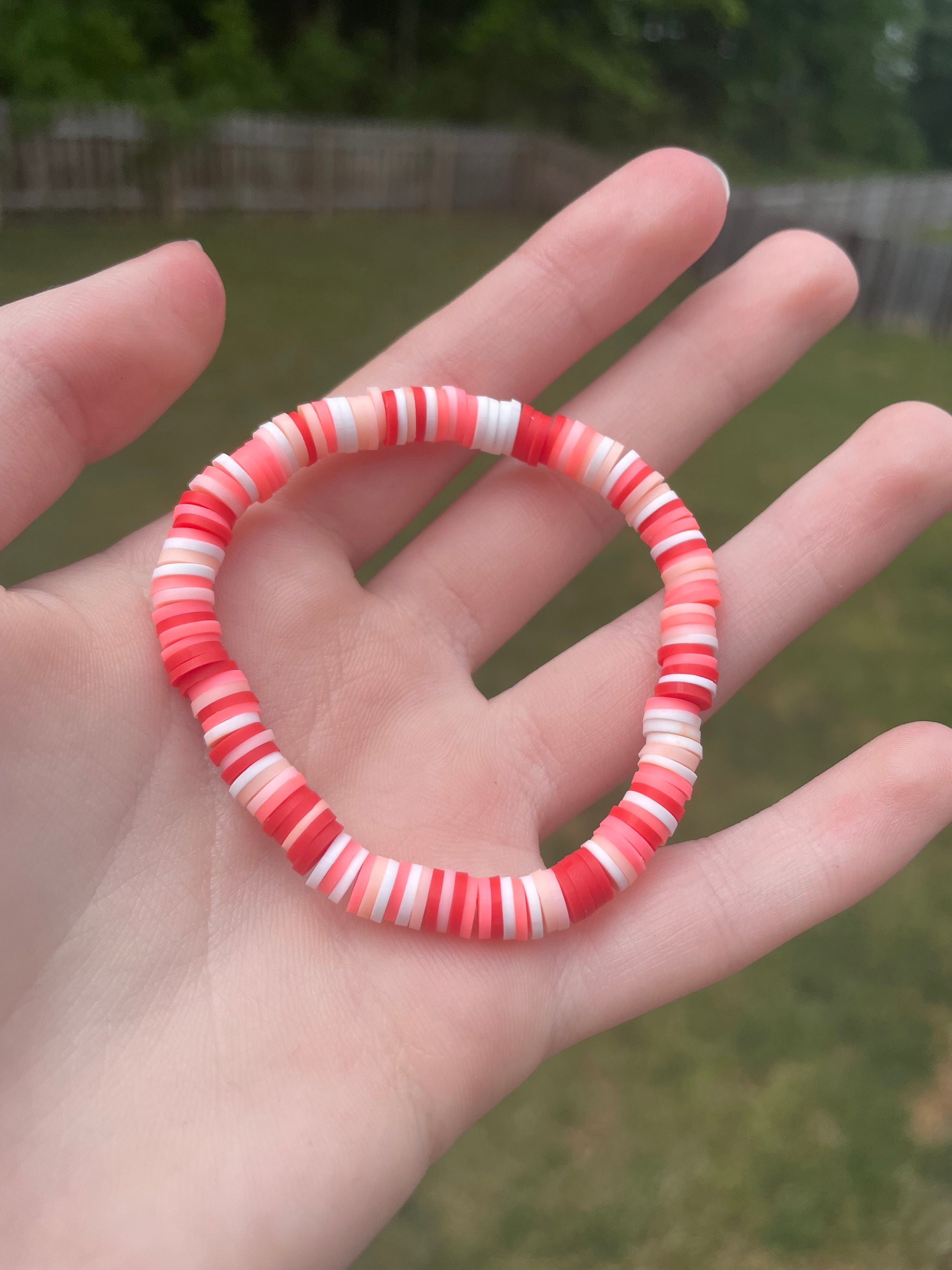 Red and White Clay Bead Bracelet!