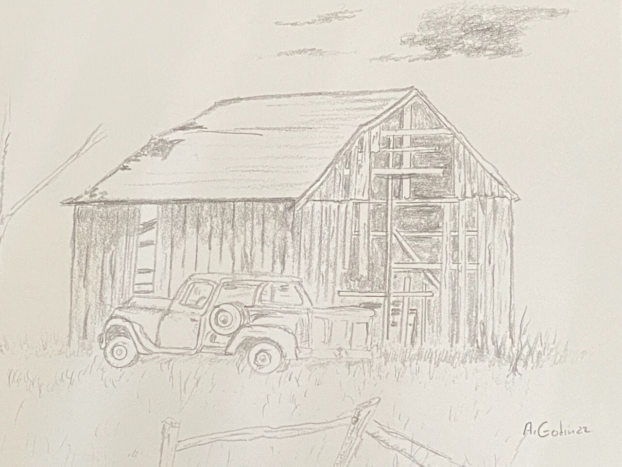 Truck and Barn Sketch Print Black and White Wall Decor Etsy