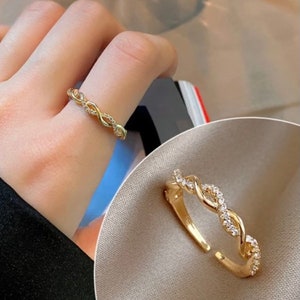 Cubic zirconia twist ring, gold twisted ring , stackable ring