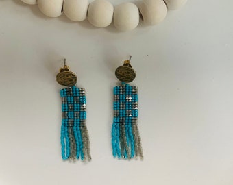 Checkered woven earrings, miyuki beaded earrings, beach earrings