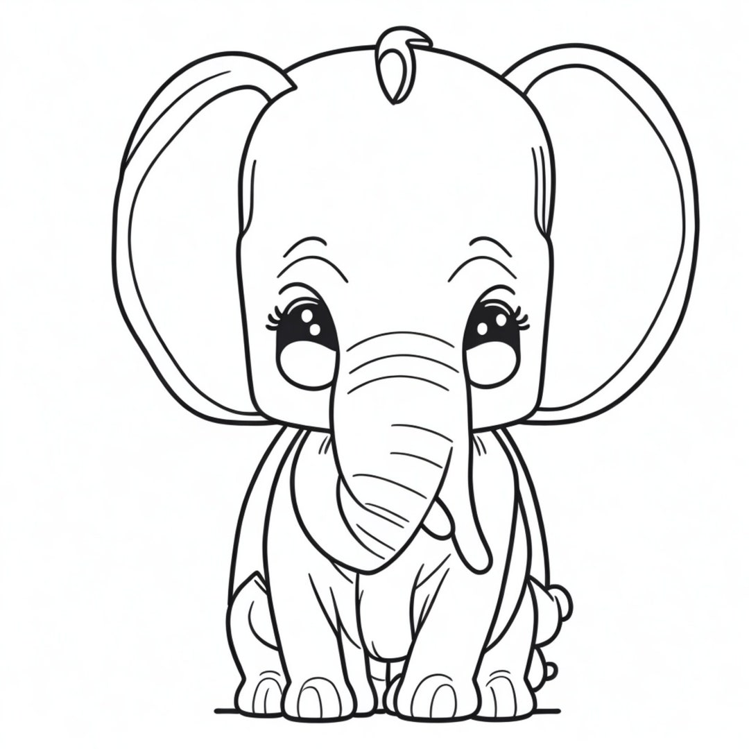ELEPHANT: Cartoon Coloring Page for Kids - Etsy