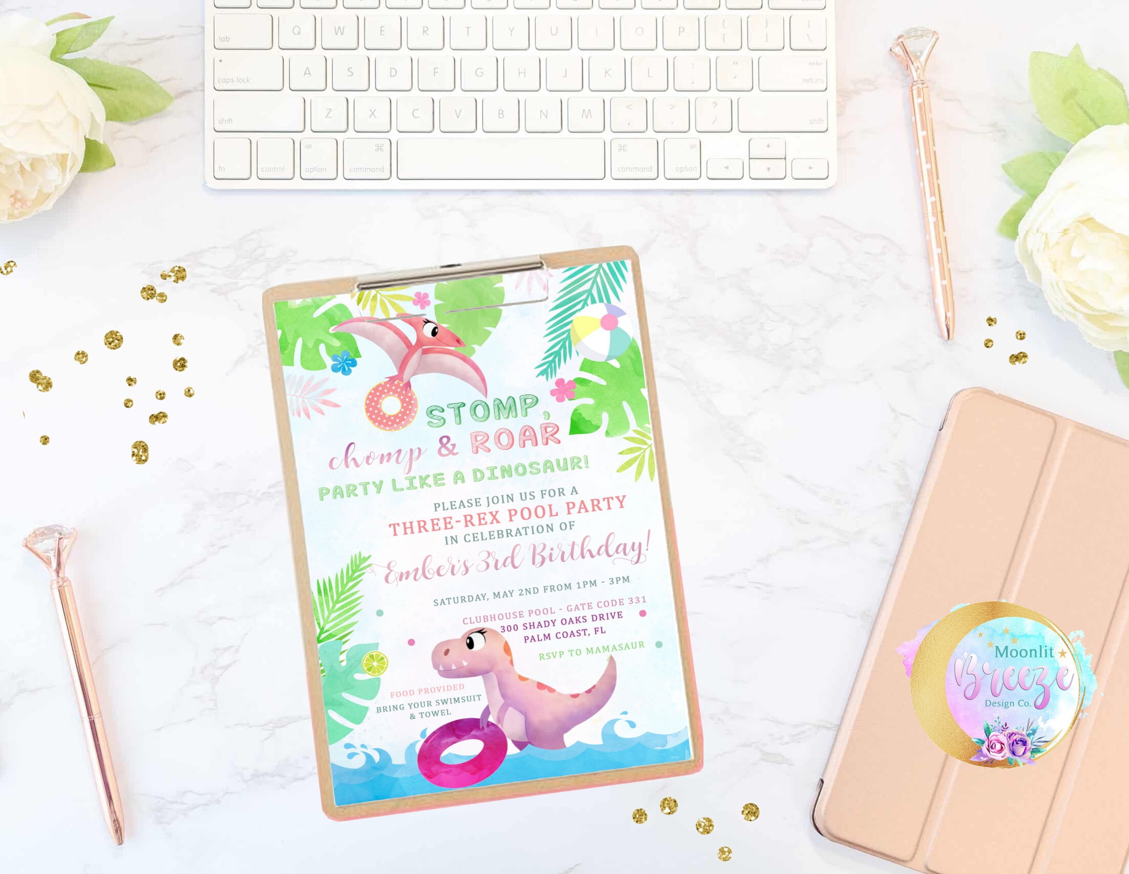 Dinosaur Pool Party Invitation Pool Party Three-Rex | Etsy