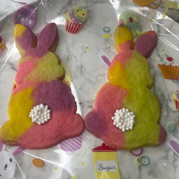 12 Large Multicolored Easter bunnies with fluffy bunny tail. Homemade Cookie Pack | for summer, thank you gift Gift, mother day and Easter