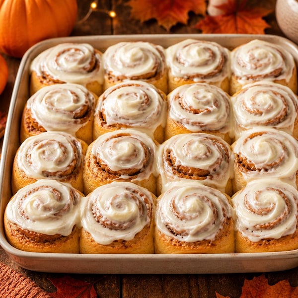 Pumpkin Cinnamon Rolls with Cream Cheese Frosting | Soft Homemade Fall Rolls