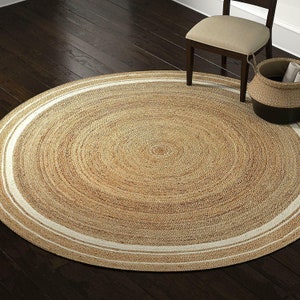 Teppich Rund 100% Natürliche Jute Handmade Wende Ructic Optik Fußmatte 
