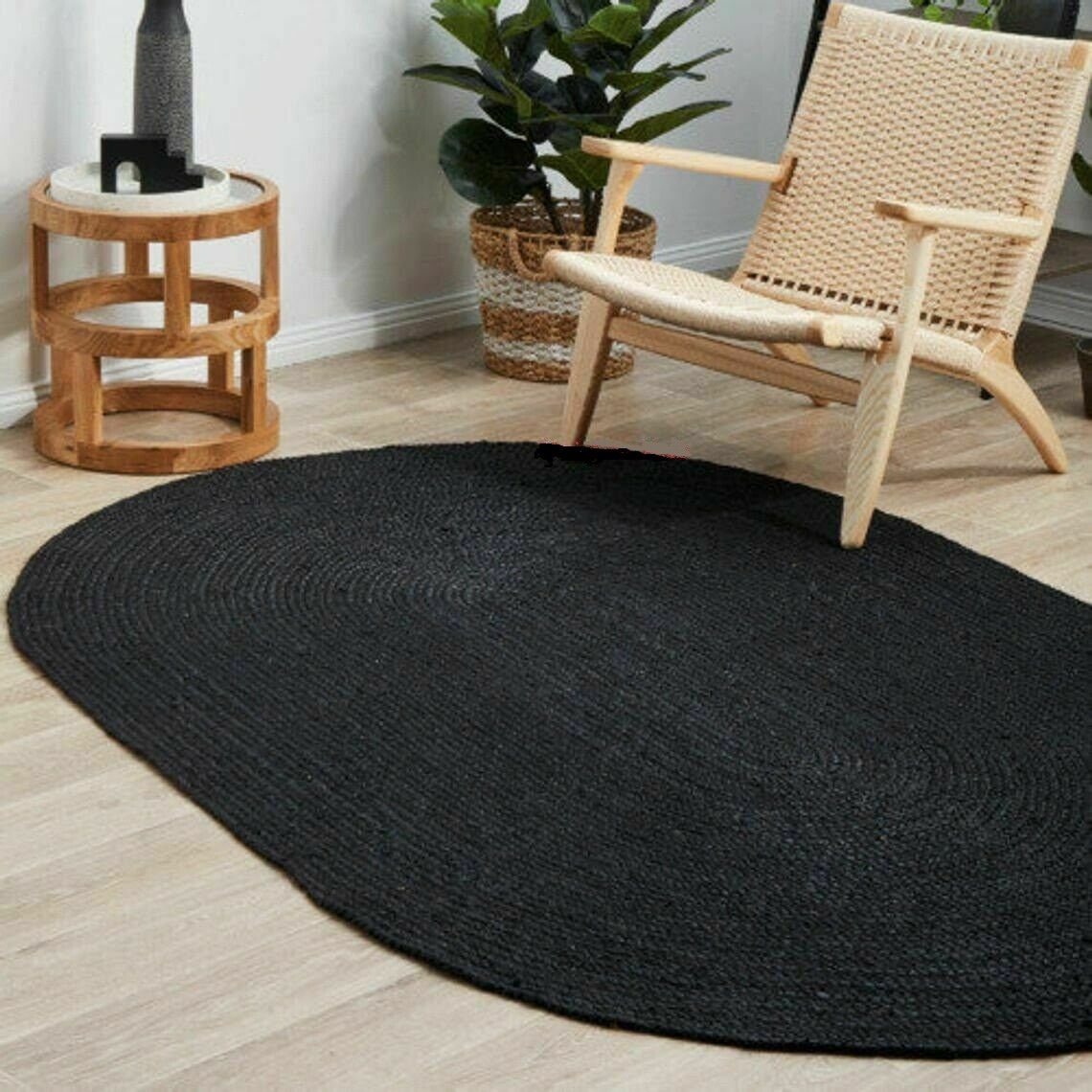 AVG Jute Rug Black Color Jute Oval Handmade Rug Bohemian Etsy