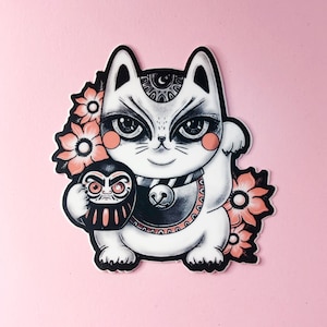 Autocollant vinyle de chat chanceux - 76 mm x 76 mm