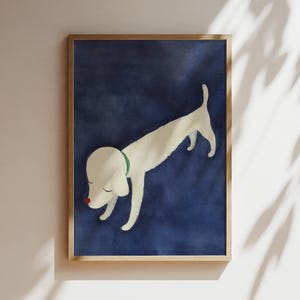 Nara Art Print - Weißer Hund auf blauem Hintergrund - Blauer Hund Nara Druck, Japanisches Poster, Anime Wandkunst, Japan Leinwand, Geschenke für Anime-Liebhaber