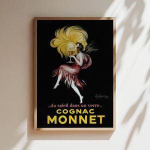 Cognac Monnet Champagner Vintage Wandkunst, Vintage Werbeplakat, Leinwand, Druck, gerahmt, Alkohol und Wein Art Veuve Amiot Weinplakat